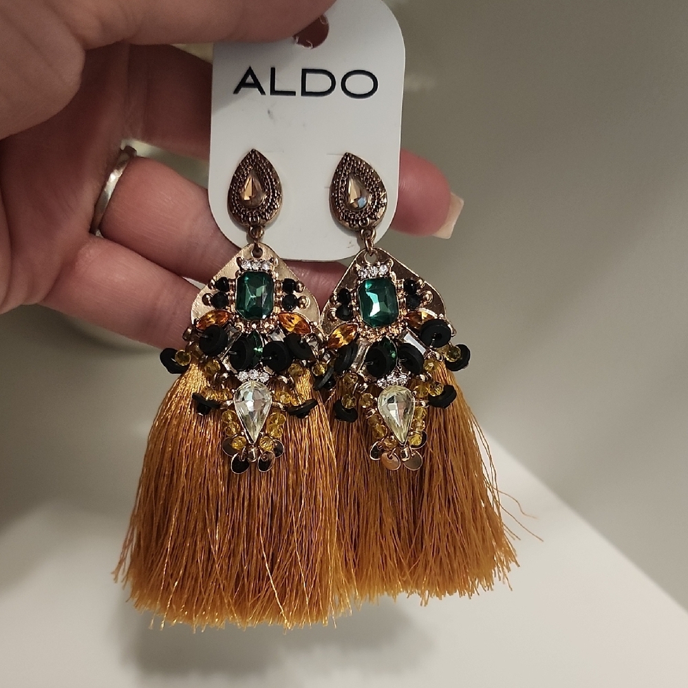 Aldo Gold and Green Statement Earrings